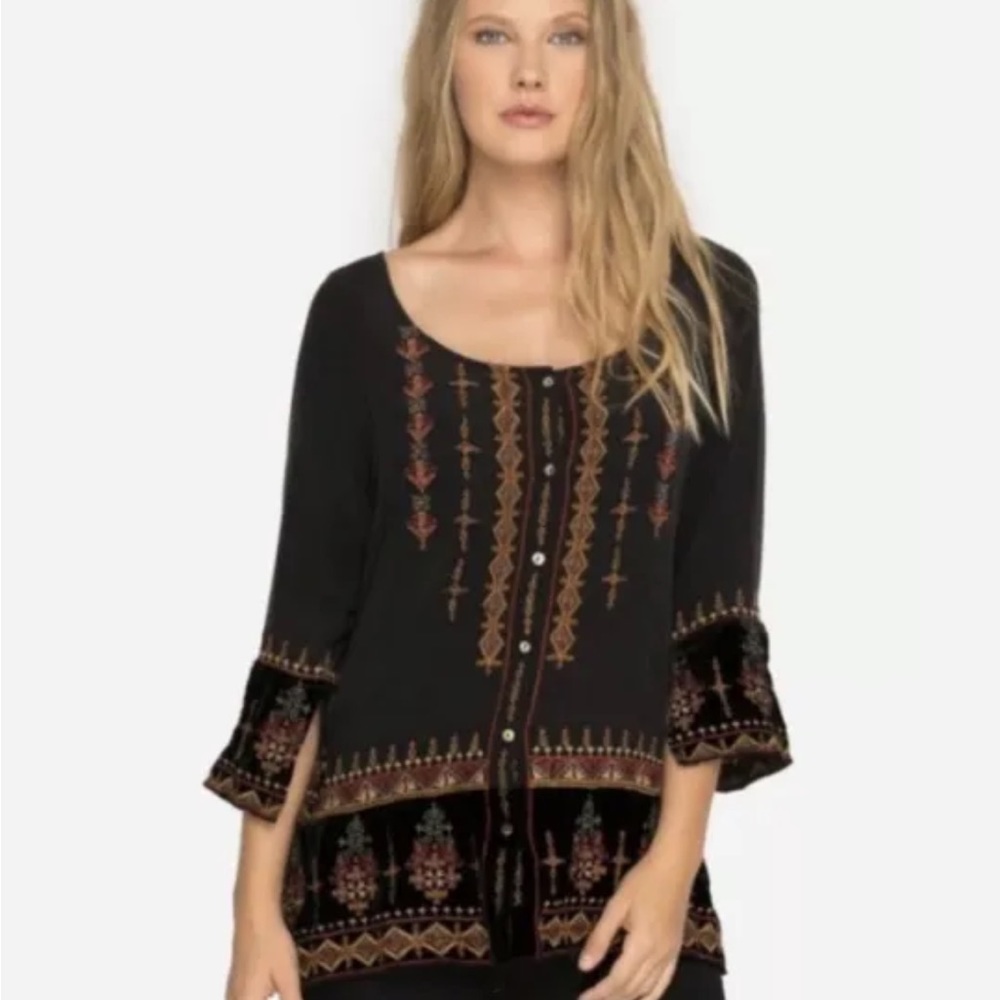 Vintage JOHNNY WAS Valea Blouse Embroidered Top silk tunic blouse shirt small s